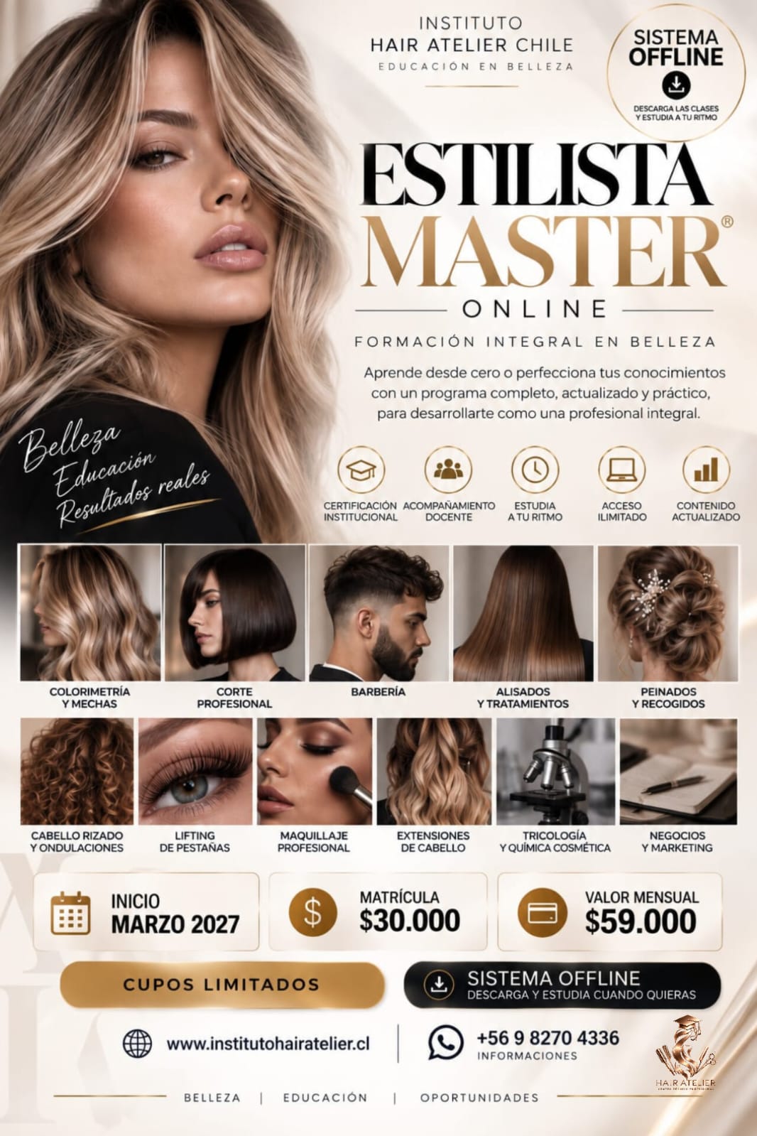 Curso de Peluquería Online Estilista Máster 2027 - formación integral 100% online con sistema offline